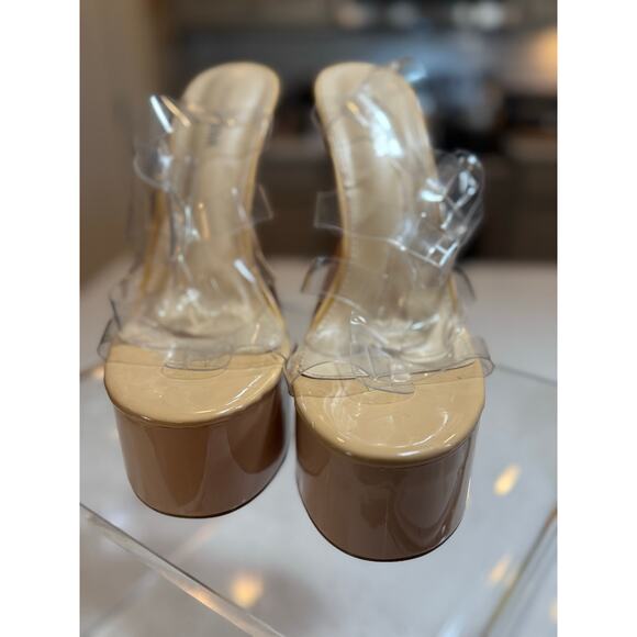 Fashion Nova Nude Platform Heels w/ Clear Straps - Size 9 - Picture 6 of 7